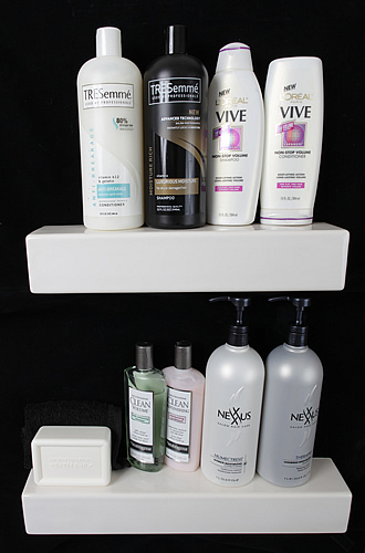 modern shower shampoo shelves